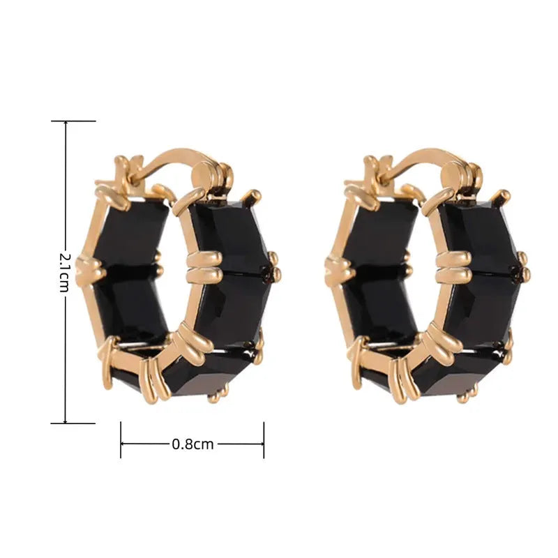 Women's geometric U-shape copper stud earrings with round crystal zircon stone