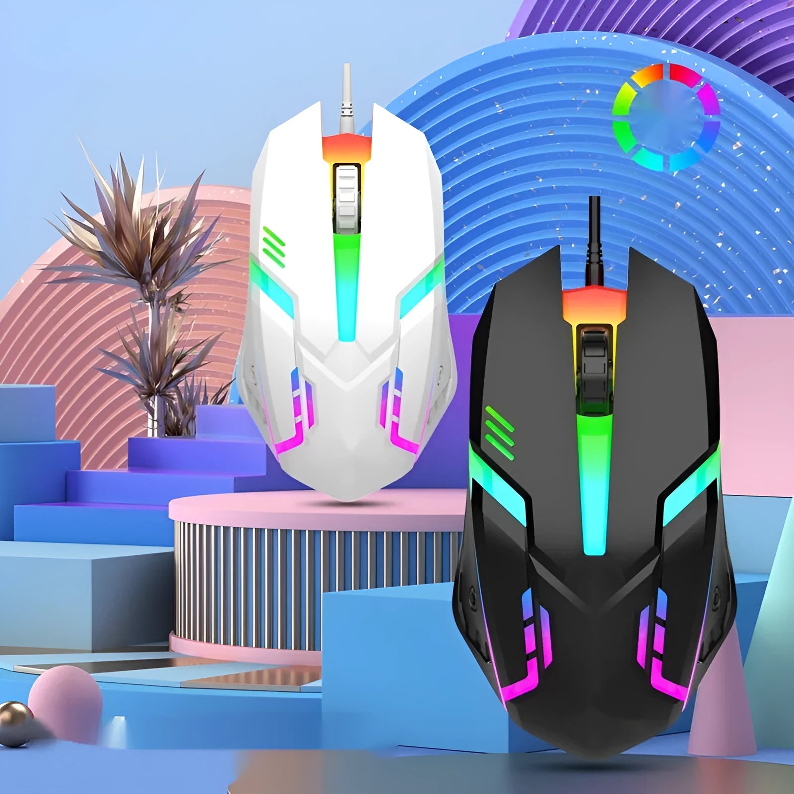 Large weighted wired USB gaming mouse in black, with ergonomic shape and scroll wheel