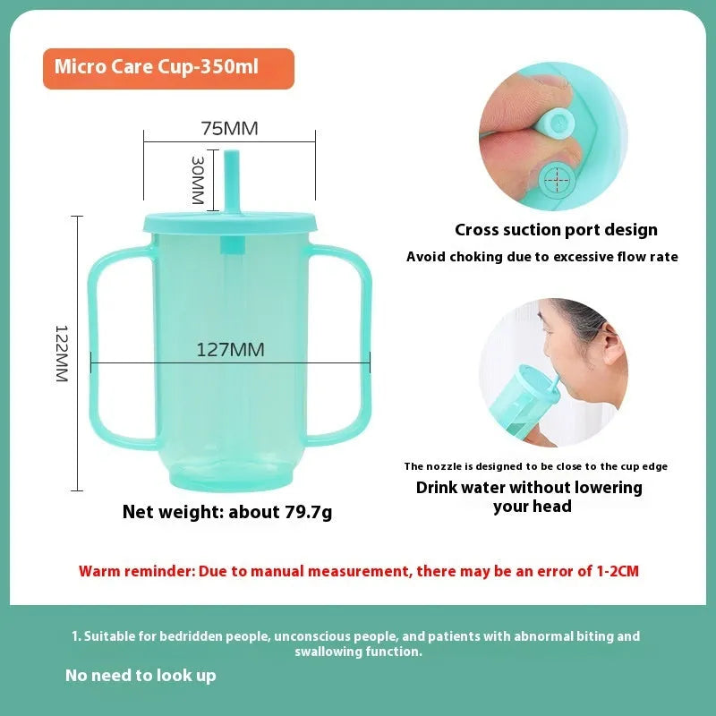 Oblique mouth bedside drinking cup with handle and lid for elderly and pregnant women