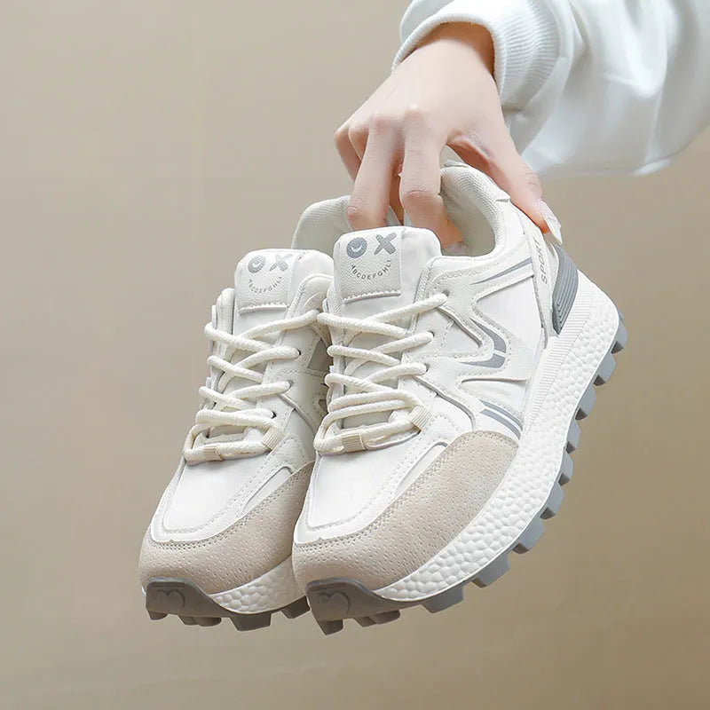 Women's flat platform casual shoes in artificial PU with front laces and a round toe.