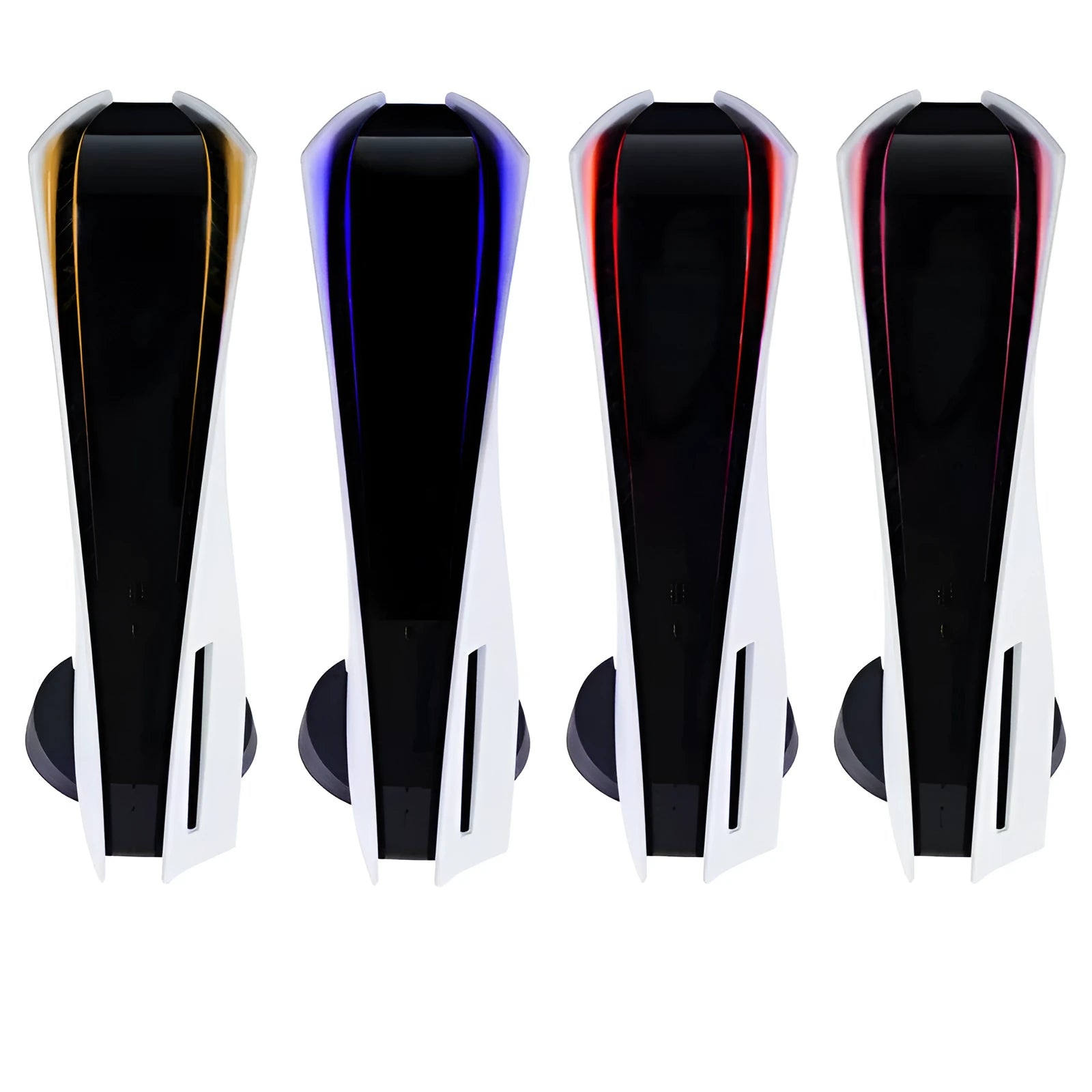 PS5 light bar film sticker in carbon fibre pattern showing blue, gold, pink, and red colour options.