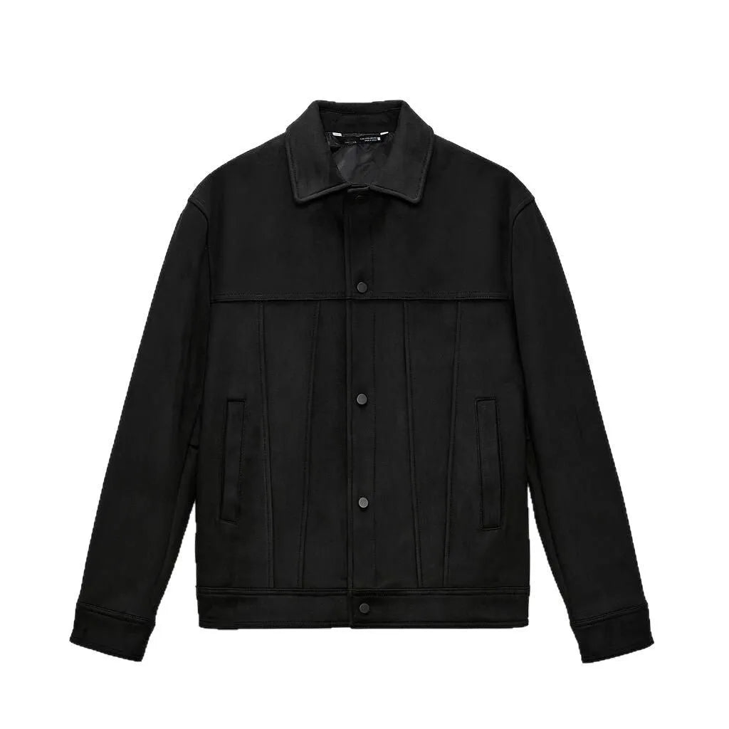Men's black hooded jacket with suede collar in regular fit for spring leisure wear
