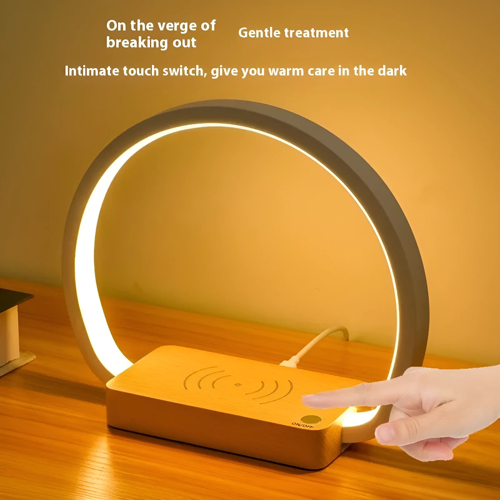 Wireless fast charging touch night light solid wood European style desk lamp with USB cable