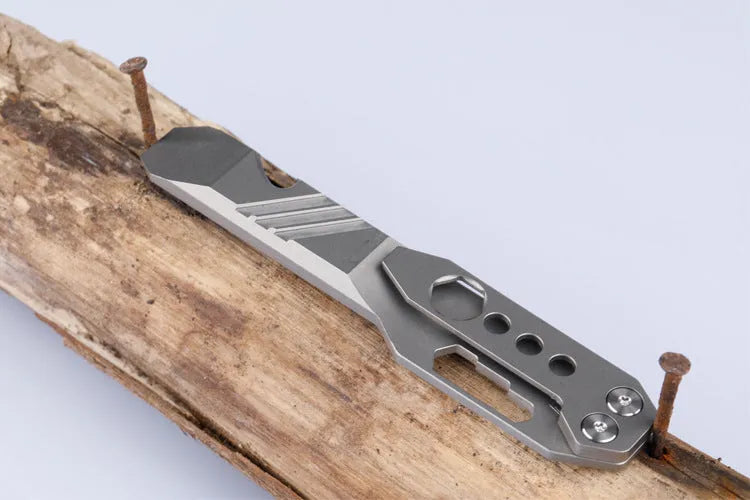 TC4 titanium alloy multi-function crowbar screwdriver tool with bottle opener and glass breaker.