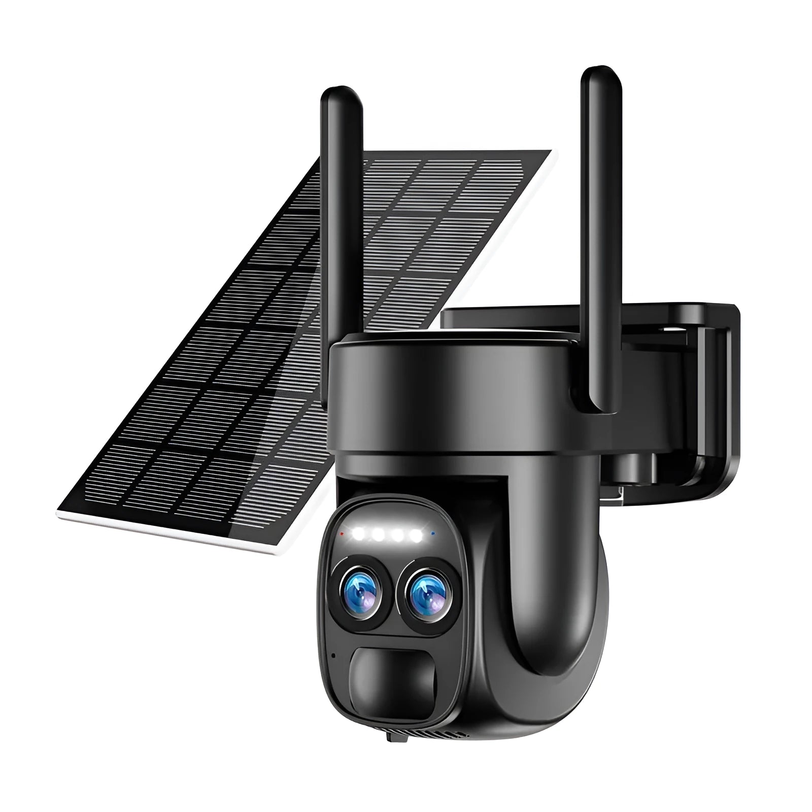 Solar-powered outdoor security camera with 8x zoom lens and dual 4G/WiFi connectivity