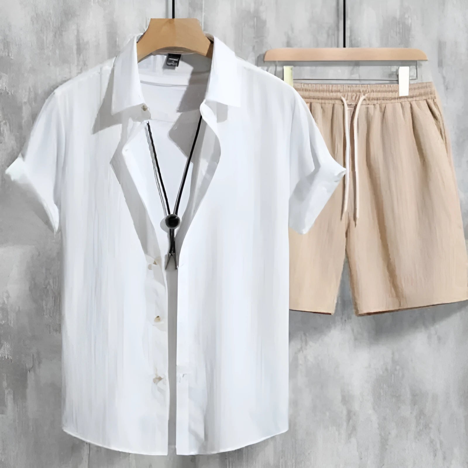 Men's casual Hawaiian outfit with 3D printed short sleeve shirt and matching shorts in picture colour