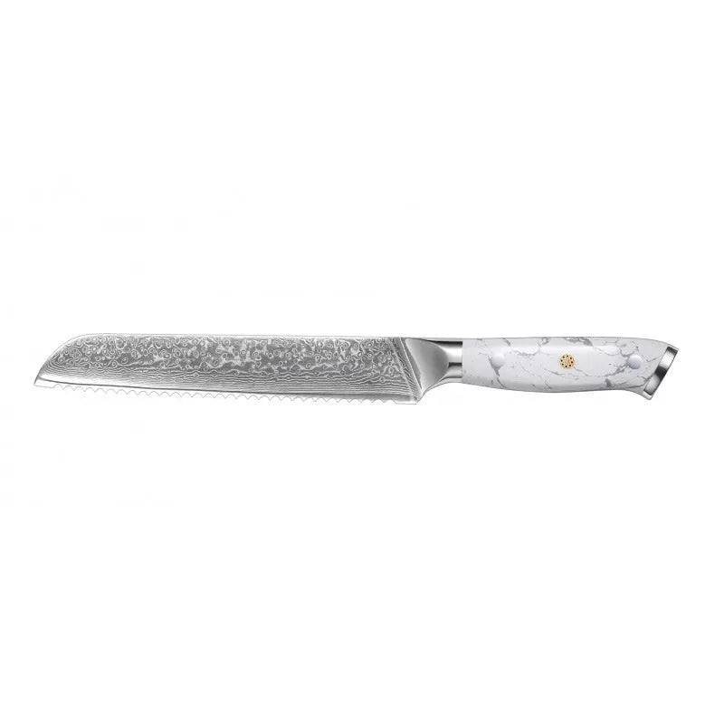 Damascus pattern chef's knife with 21cm blade and 11cm handle showing modern simple design