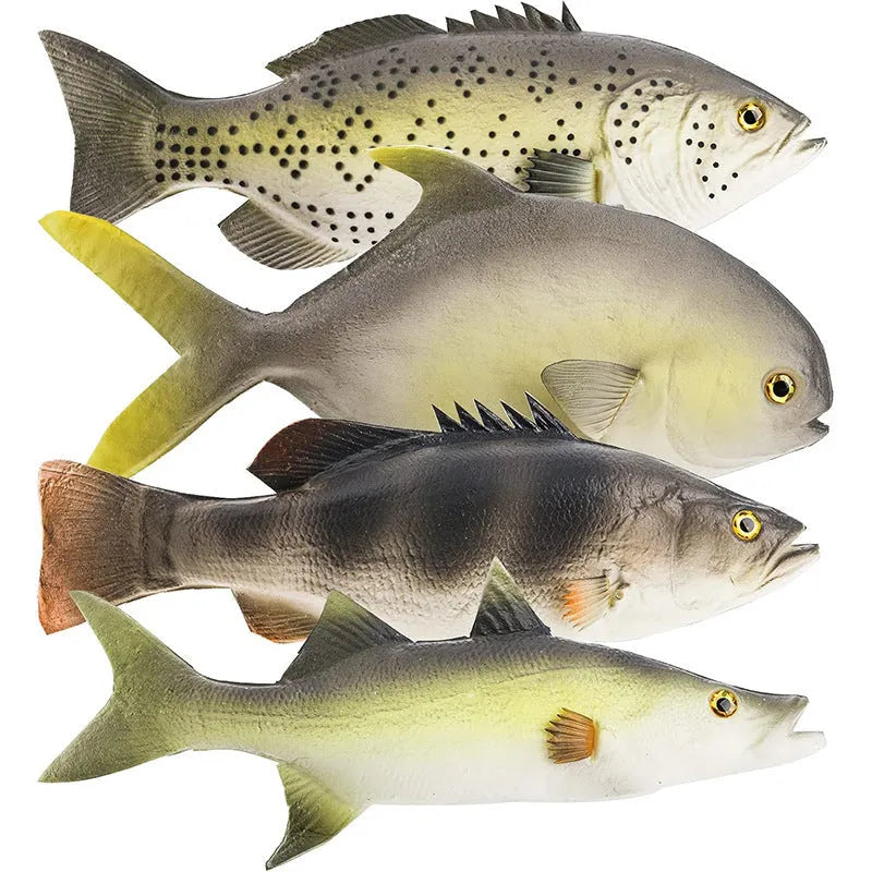 Three PU simulated fish ornaments showing yellow-fin tuna, yellow fin tuna, and small tuna marine models
