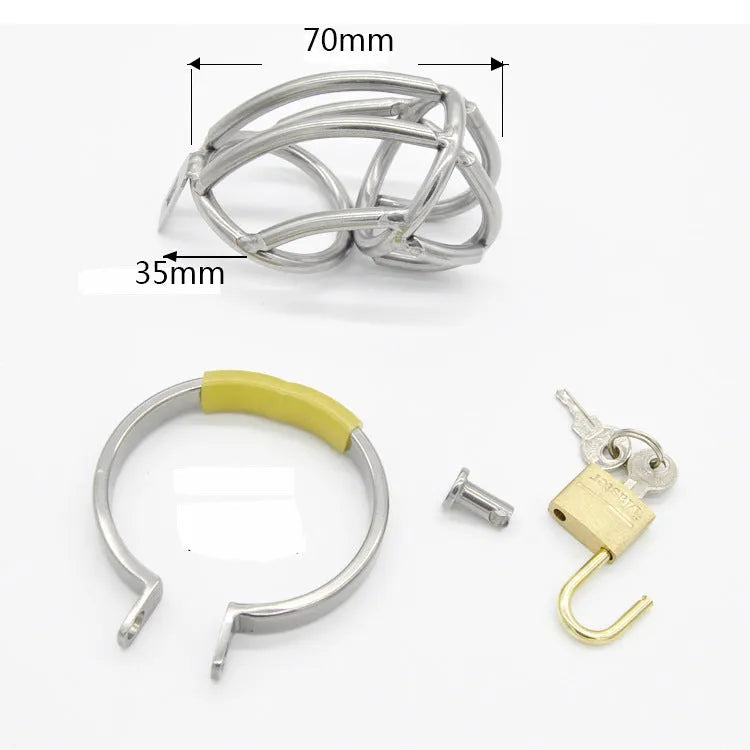 Men's stainless steel metal chastity device with 38mm 43mm 48mm 52mm snap ring options