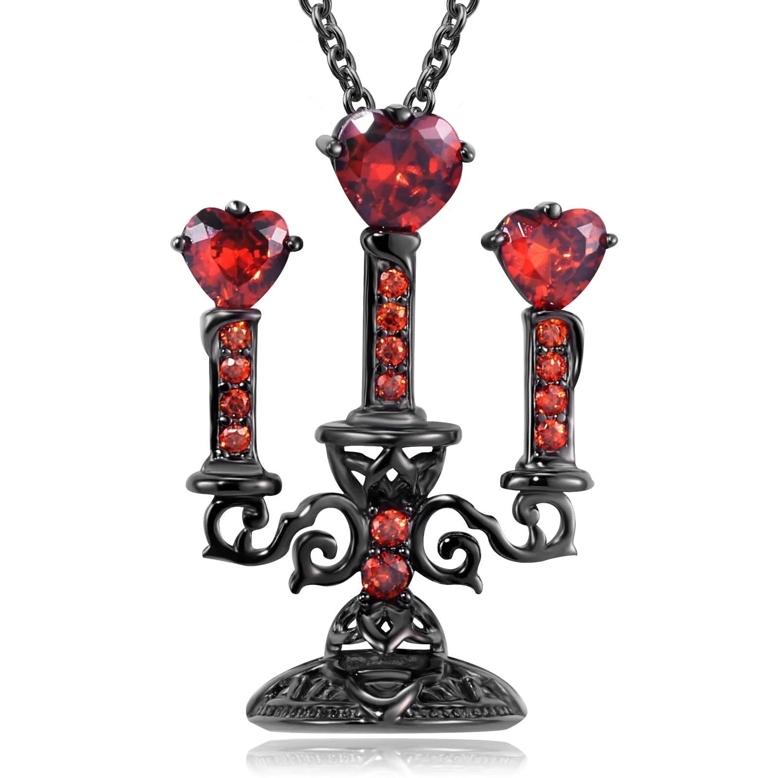 Gothic style necklace with candlestick pendant and cross chain in retro colour