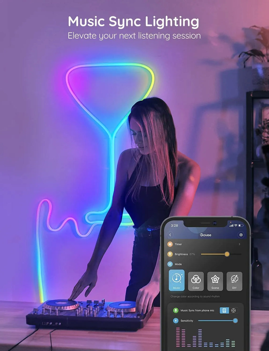 Music neon strip light with Bluetooth WIFI5 RGBIC control 84 LED 5050 beads waterproof 24V for entertainment venue lighting