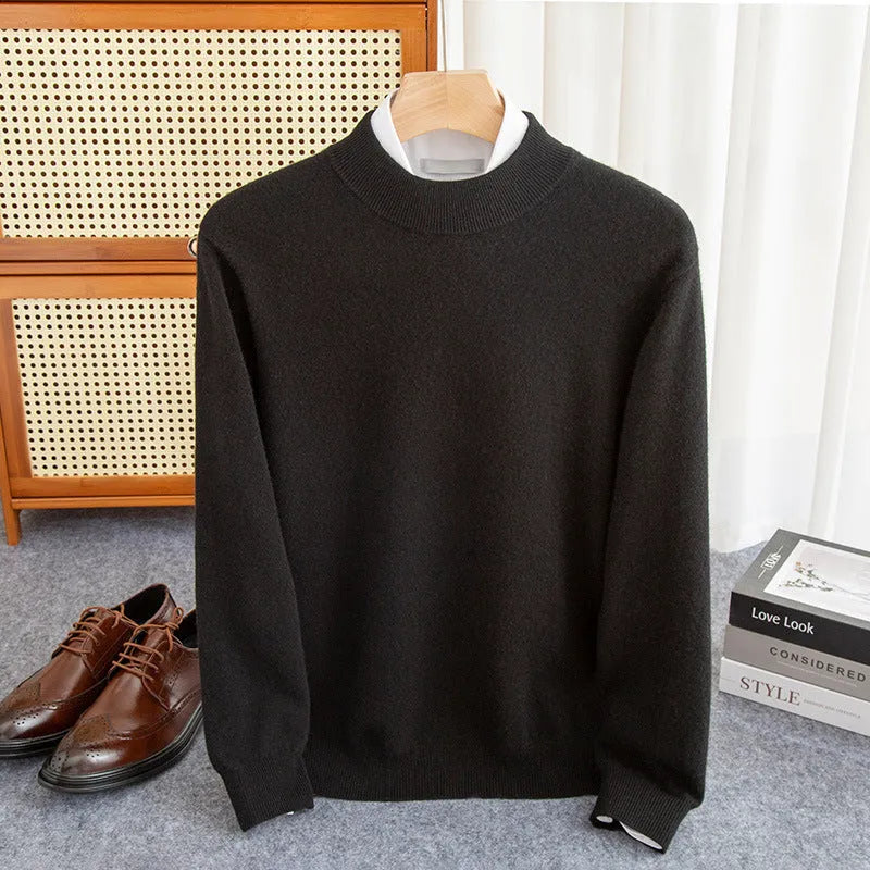 Men's loose fit half collar wool sweater in a light business style, shown in a choice of colours.
