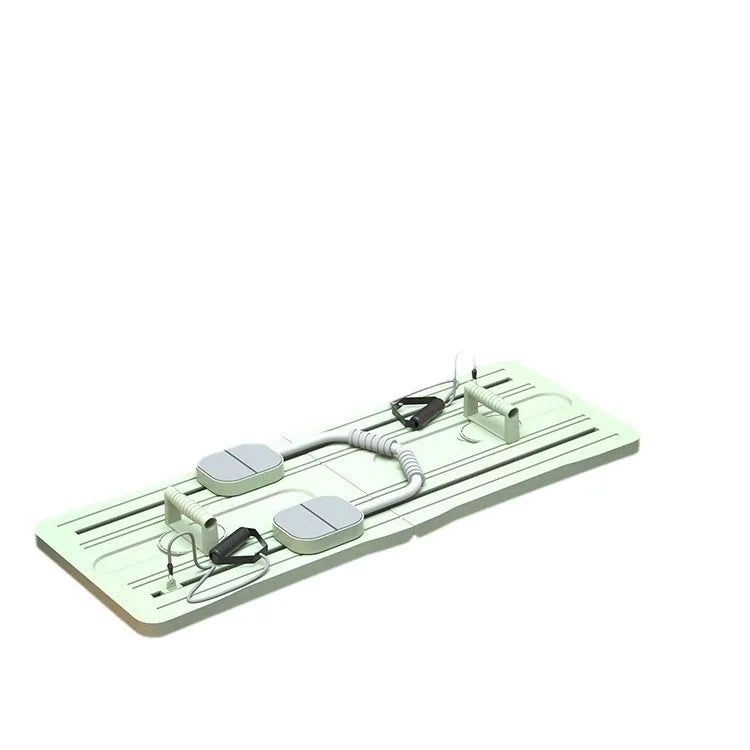 Foldable purple PP plastic belly panel fitness board for abdominal exercises on a home floor.