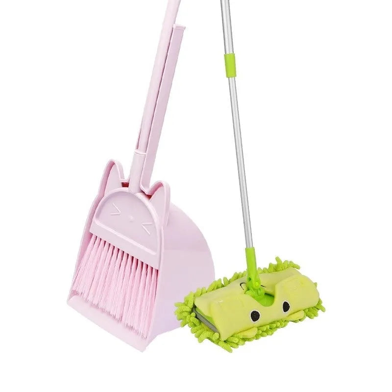 Purple broom and dustpan set with non-stick rotating brush head and integrated storage holder
