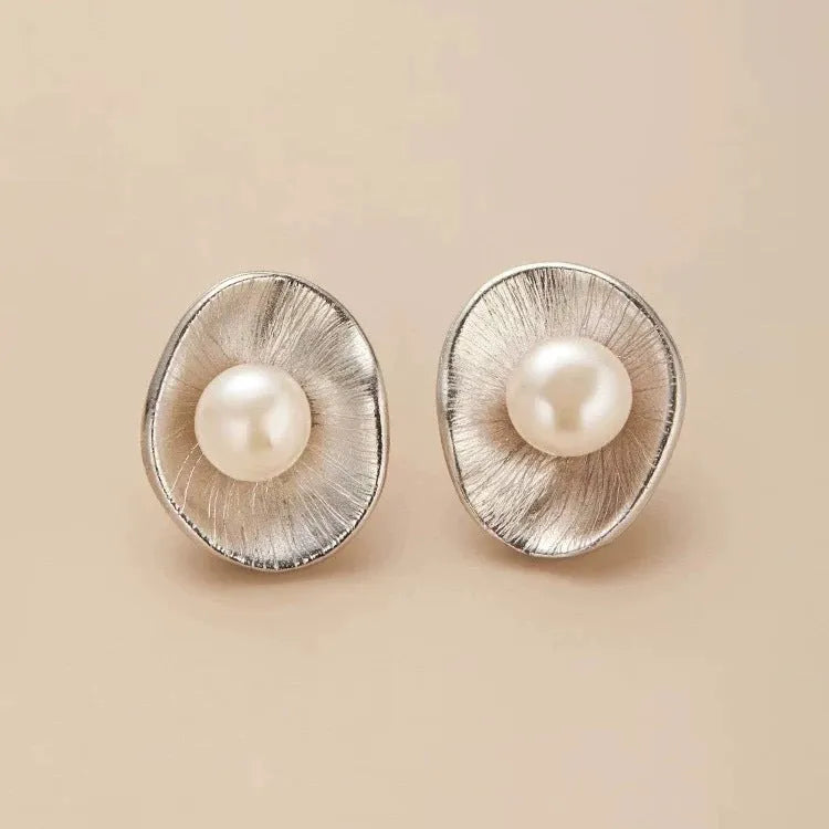 Sterling silver geometric earrings with pearl accents and gold electroplated finish