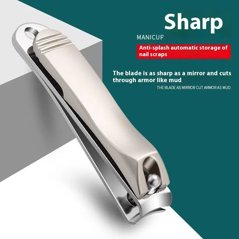 Portable anti-splash nail maintenance kit with multiple stainless steel tools in brown, white and green colours