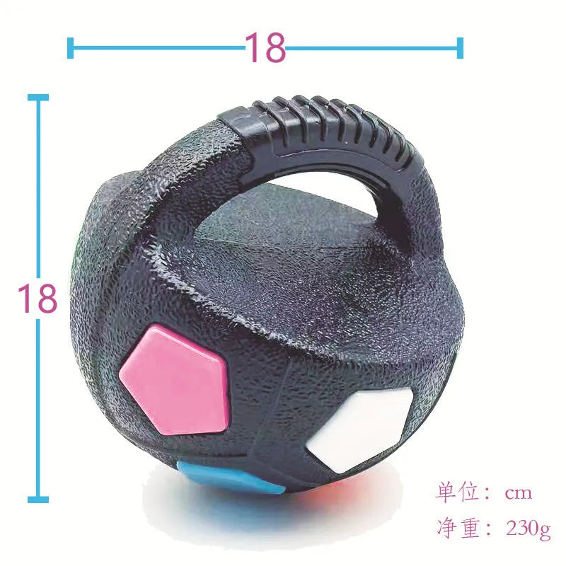 Black football-shaped tennis ball dog toy with squeaker for outdoor fetch
