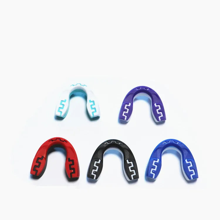 Adult boxing mouthguard with printed tooth socket design in black, red or blue colour options
