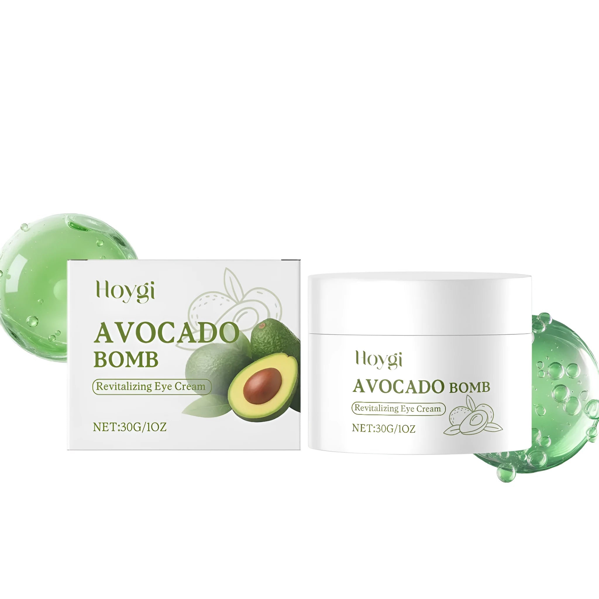 30g avocado anti-aging eye cream container with Shea Butter and Vitamin E for delicate eye area