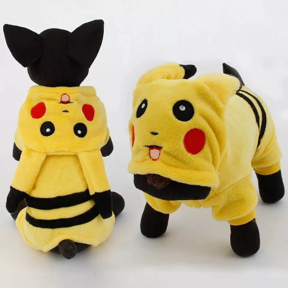 Fleece cat coat hoodie with cartoon design for small dogs and cats in autumn and winter.