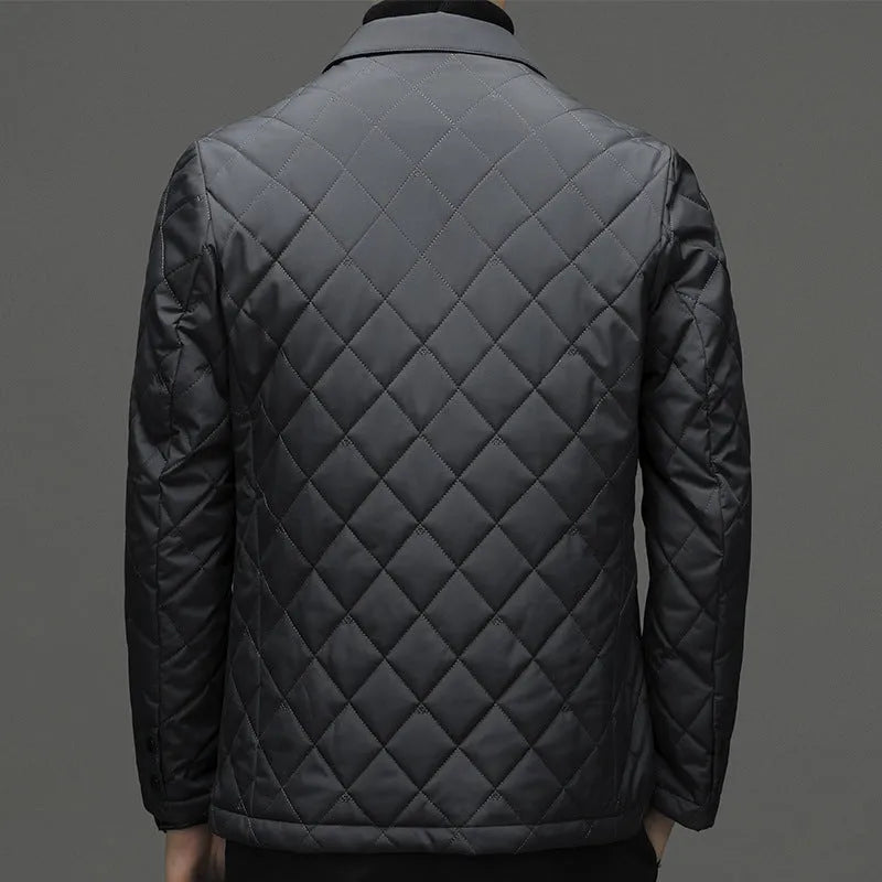 Men's solid-colour winter down jacket with lapel collar and side seam pockets
