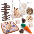 Wooden small animal toy set with chew toys and woven enrichment items for rabbits, guinea pigs or parrots