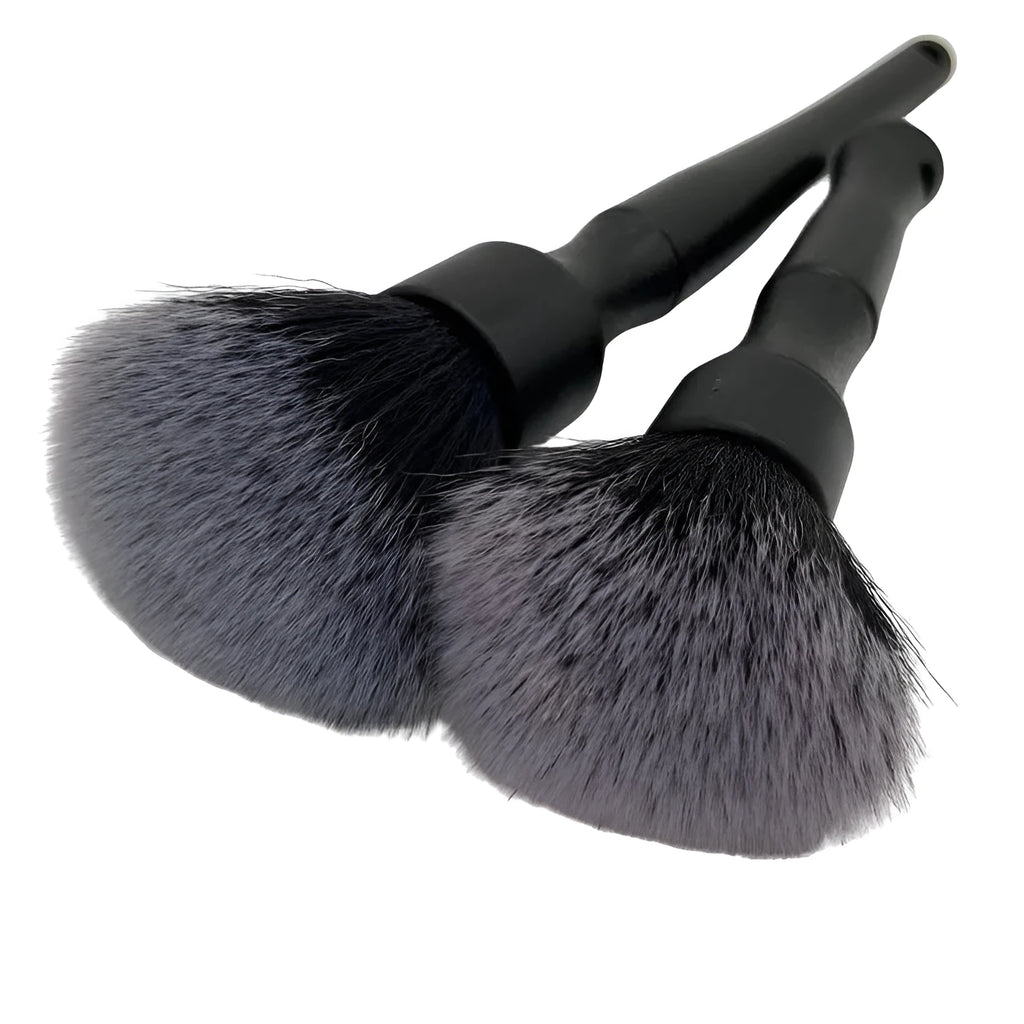 Black car detailing brush with super soft pig hair bristles for automotive interior cleaning
