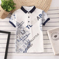 Short sleeve cotton kids shirt in solid colour with lapel collar, shown on a child.