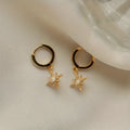 Gold eight-pointed star opal earrings for women, copper base, geometric drop style