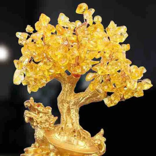 Citrine-coloured resin ornament of a Chinese-style small water turtle money tree.