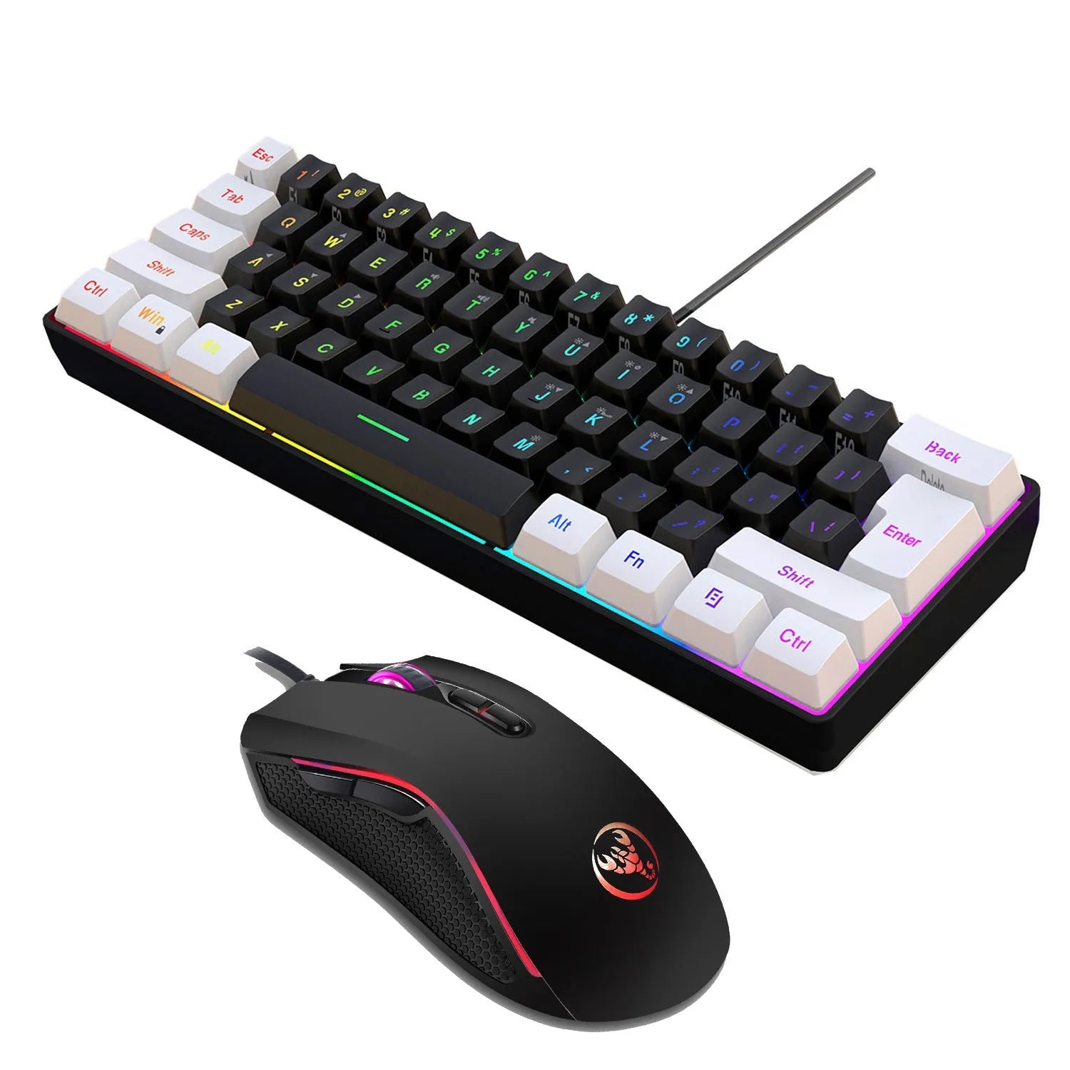 V700WB wireless keyboard and mouse combo in white and black with RGB backlight