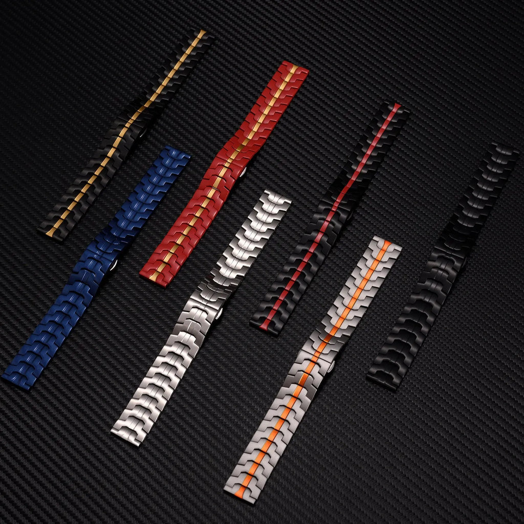 Stainless steel watch band in black and silver for Samsung Galaxy Watch with 20mm and 22mm universal size options