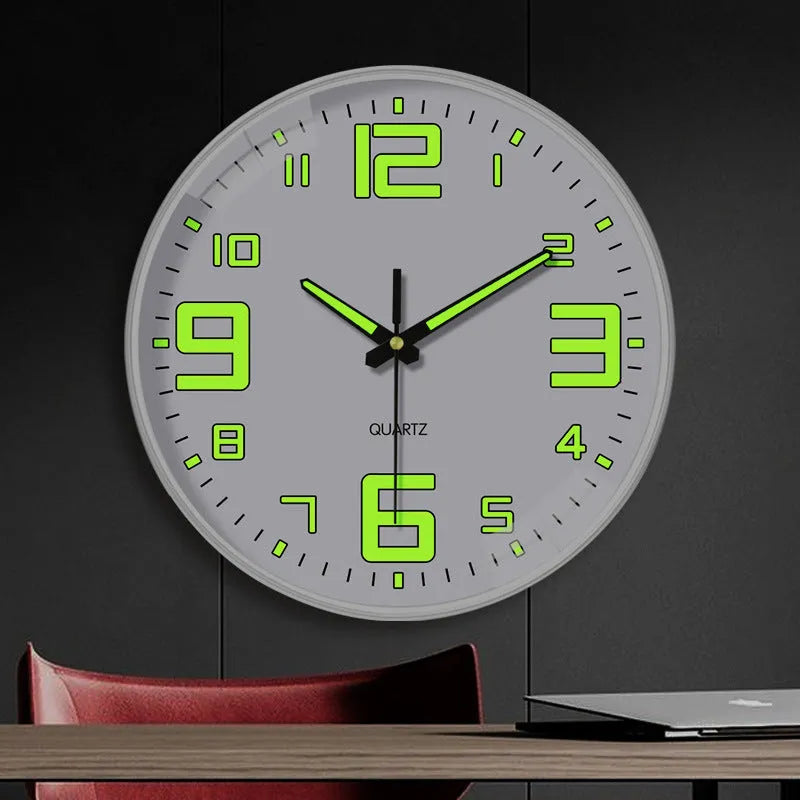 20cm luminous wall clock with modern plastic shell on wall