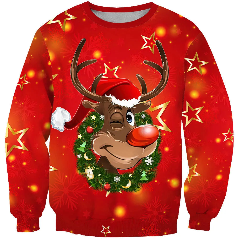 3D digital print casual round neck men's sweater in autumn European style, side seam pockets, polyester fibre, sizes S-5XL