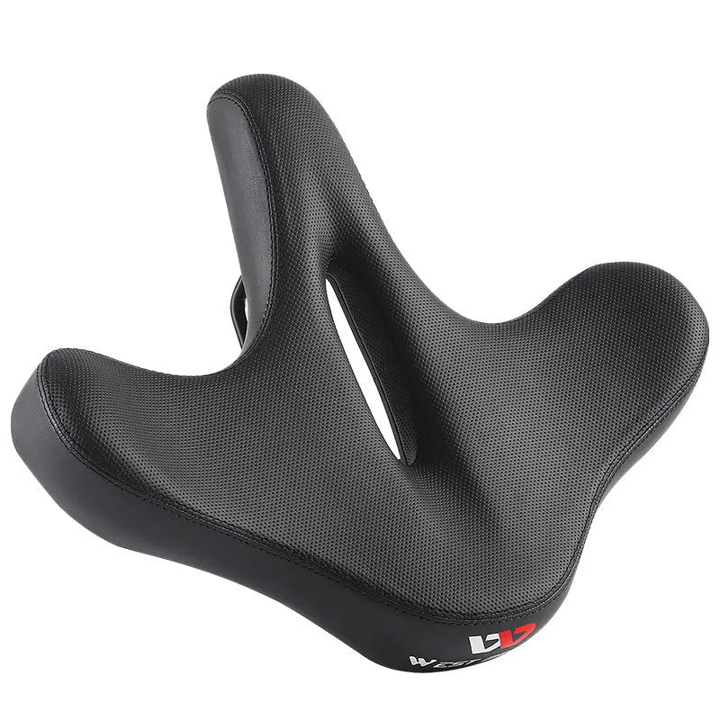 Black leather bicycle saddle cushion with polyurethane foam padding for shock absorption