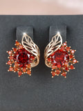 Round flowers feather zircon earrings for women with champagne gold electroplated copper and six colour options