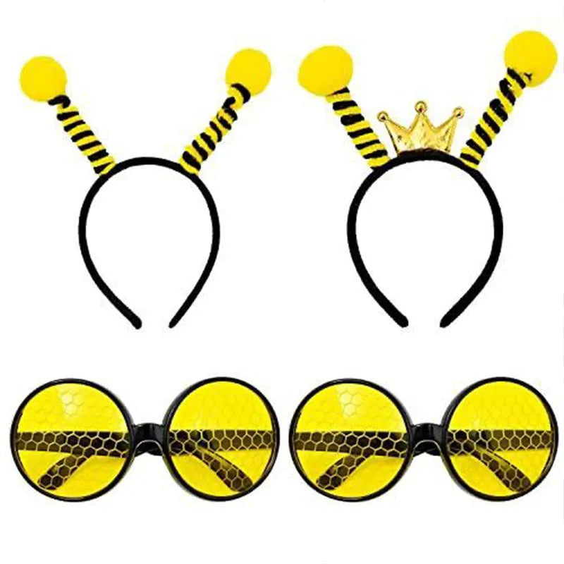 Yellow children's bee costume headband and glasses set with insect details