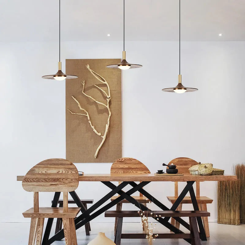 Chinese style fish line chandelier ceiling lamp with walnut wood body and copper metalwork