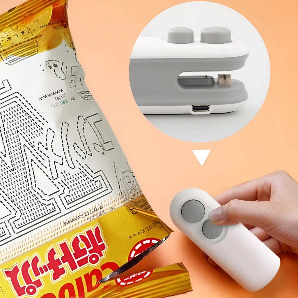 Handheld white heat sealer with magnetic back and Type-C USB charging port