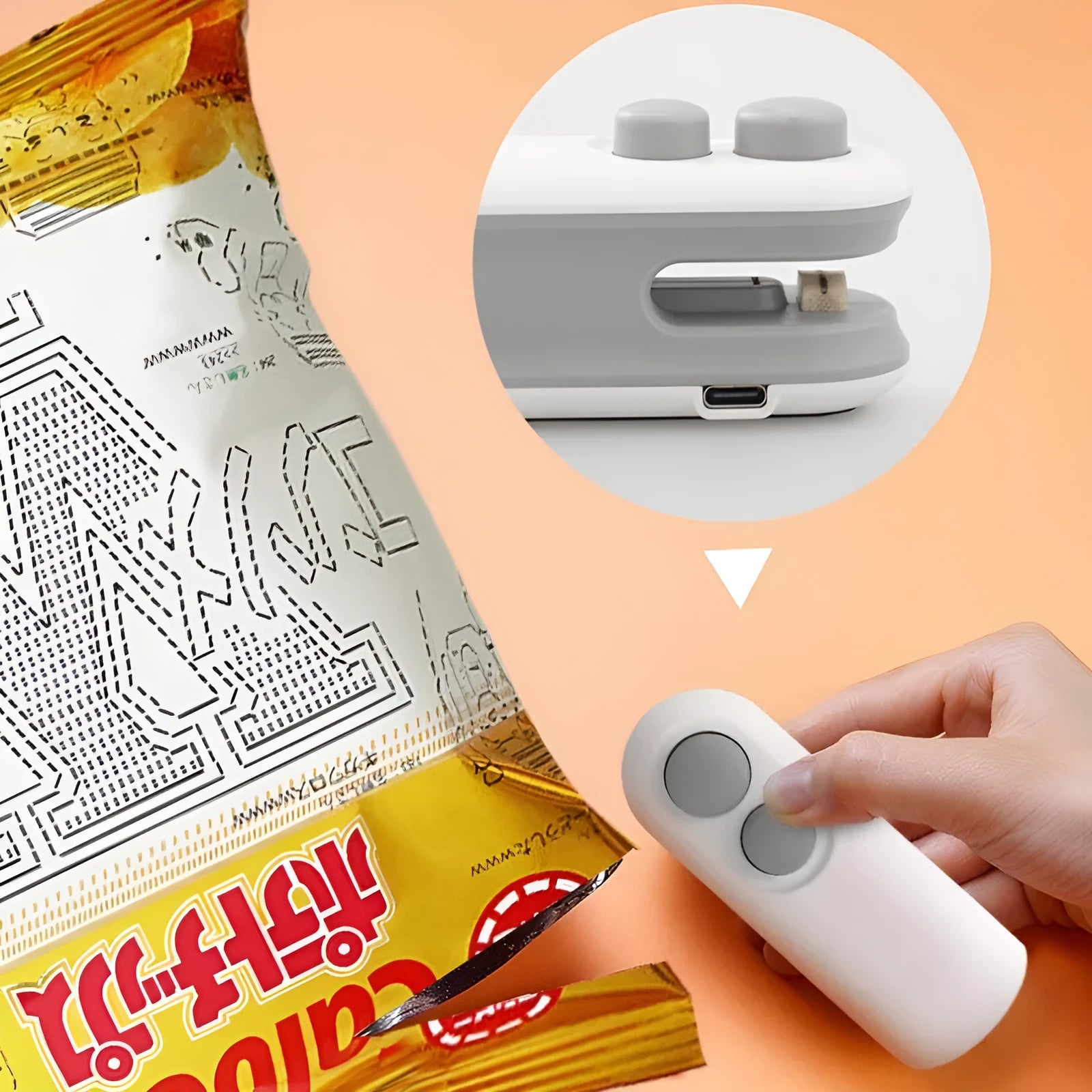 Handheld white heat sealer with magnetic back and Type-C USB charging port