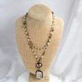 Tribal style two-layer chain necklace with stone and glass pendants in beige or blue colours