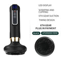 Green electric vacuum cupping massager device with USB charger on a white background.