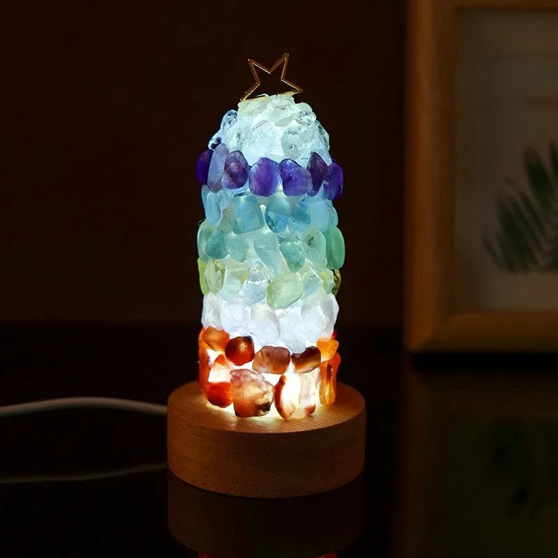 Natural crystal gravel small night lamp with geometric shape and warm light, USB powered