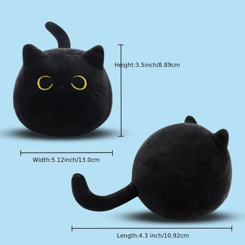 Black cat fluffy plush toy soft pillow cushion measuring 28cm with embroidered face