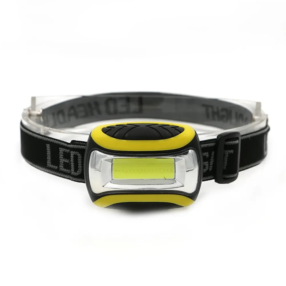 Yellow plastic three-speed adjustable COB LED headlamp or head torch