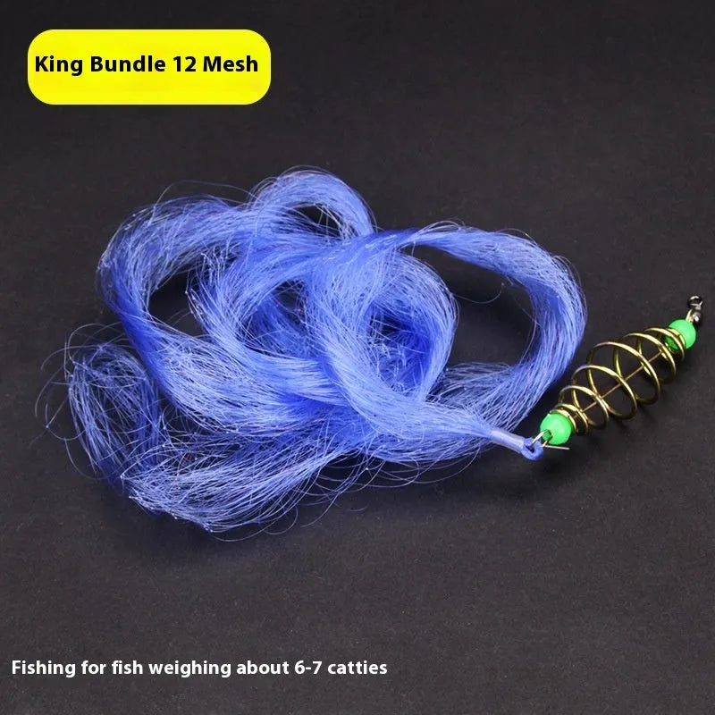 Hand sprinkle fishing net with nylon and metal construction, shown with different mesh size options
