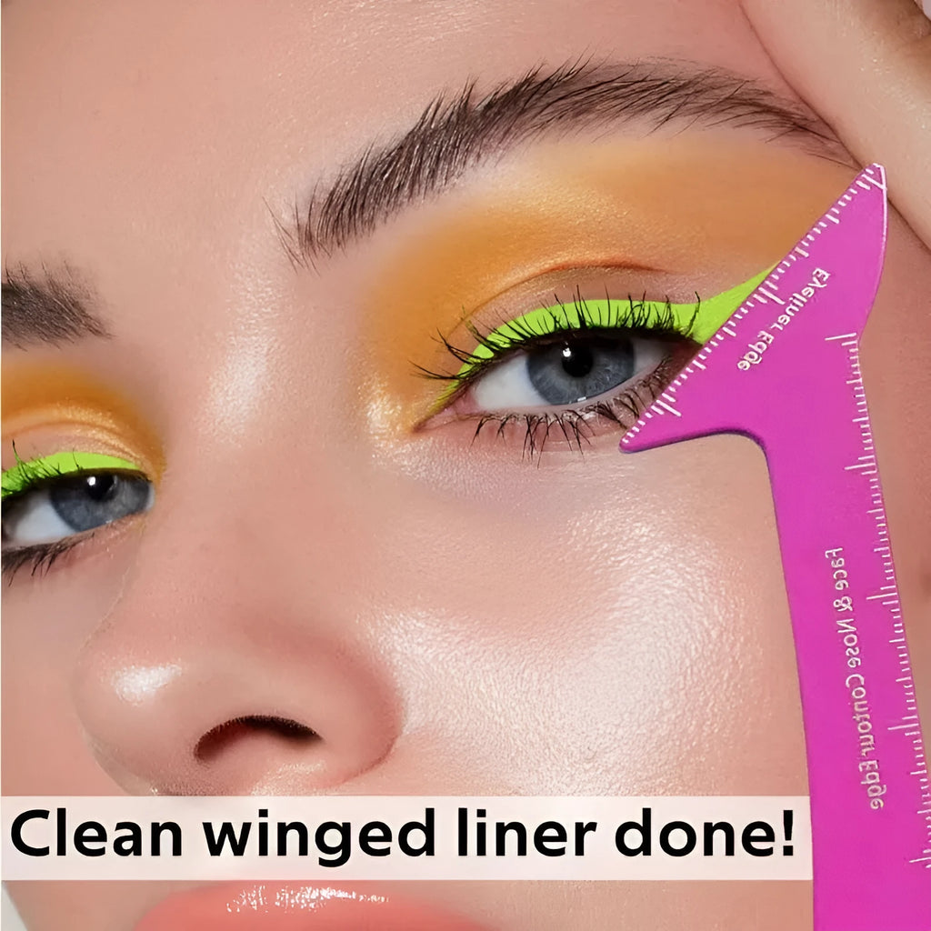 Reusable 3-in-1 eyeliner and contour stencil tool for hooded eyes in LaserFX and Pink colours.