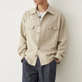 Men's long sleeve shirt with cotton fabric lapel in light sand rice colour