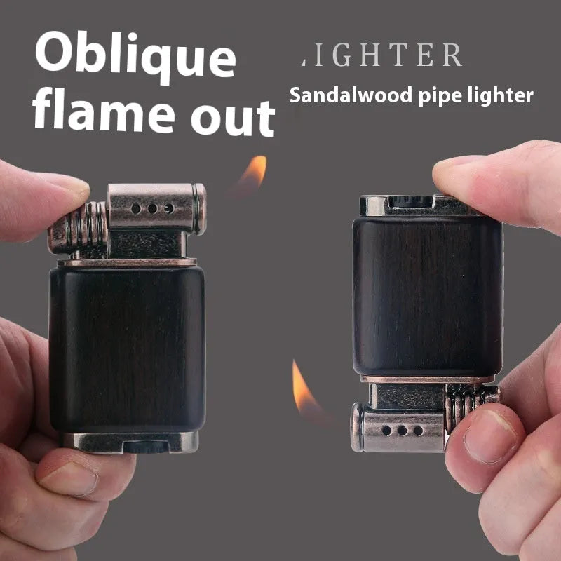 Decorative metal gas lighter with detailed Black Wood and Rosewood finish designs.
