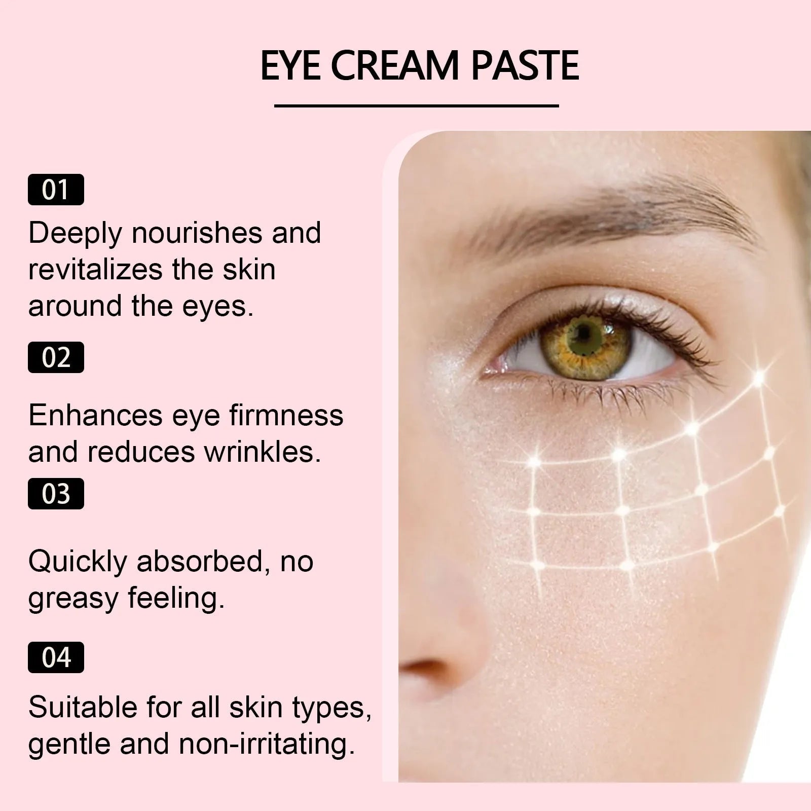 10ml eye cream tube with ten single-use vials containing hyaluronic acid and peptide formula for eyes and neck